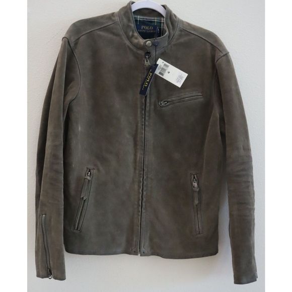 Polo Ralph Lauren 710777341001 Men's Sz M Gray Suede Café Racer Jacket $698 - Picture 3 of 14